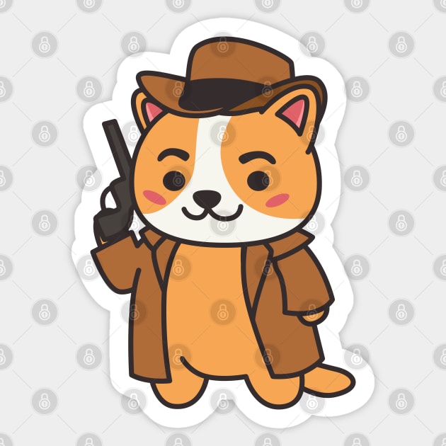 Cowboy Detective Cat Sticker by catprocat